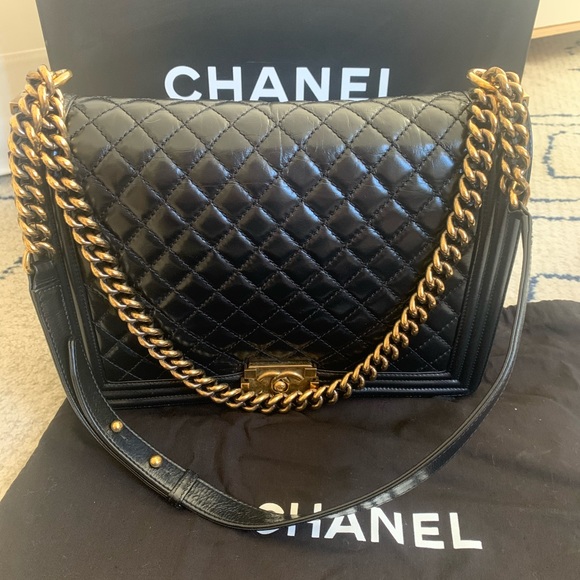 Chanel boy flap bag large gold chain - Picture 2 of 15